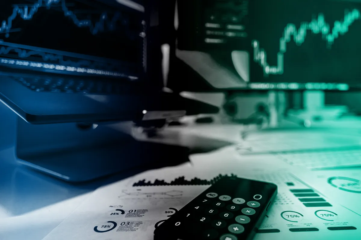 An abstract image representing financial charts and data analysis for AI in healthcare.
